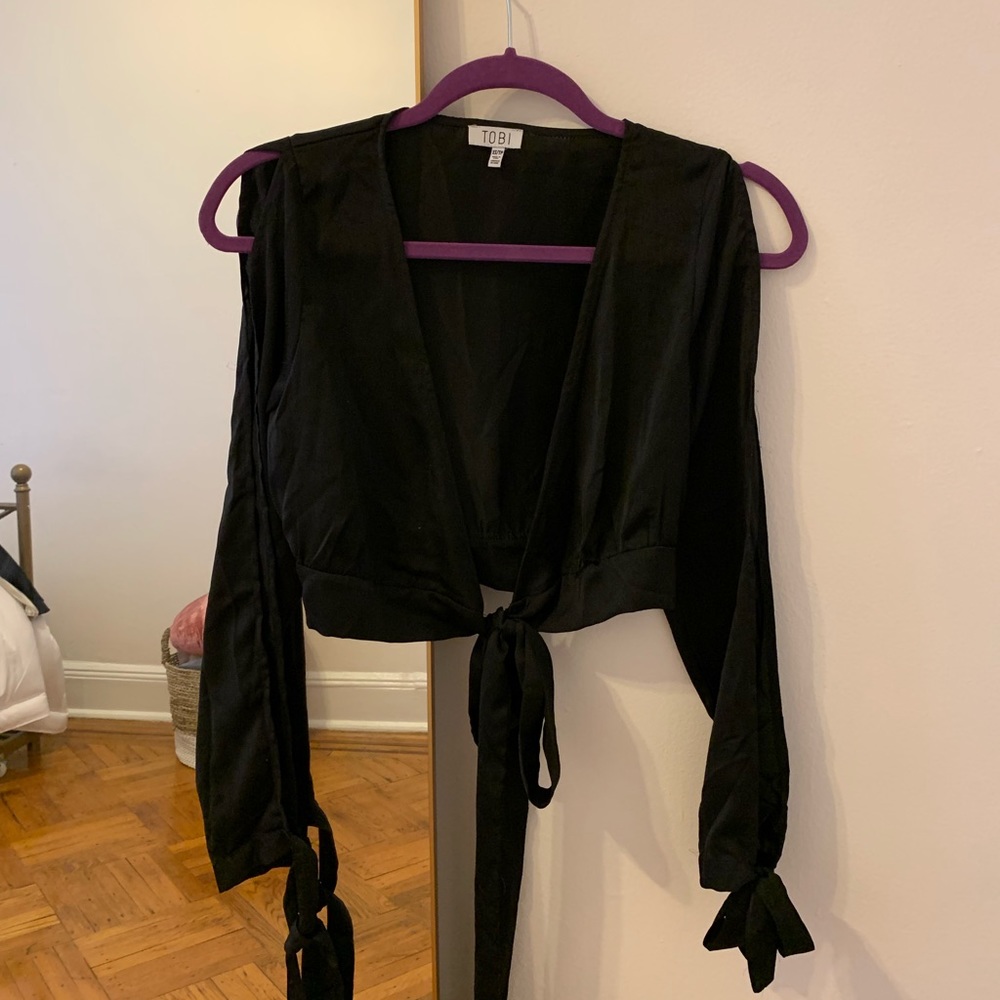 black wrap blouse